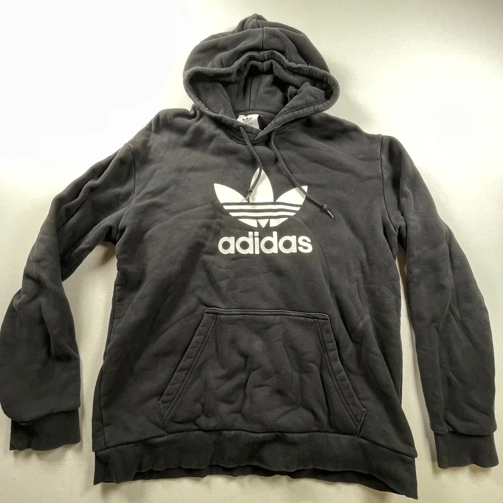 Adidas Originals Trefoil Hoodie Mens Black White Logo Pullover Sweatshirt